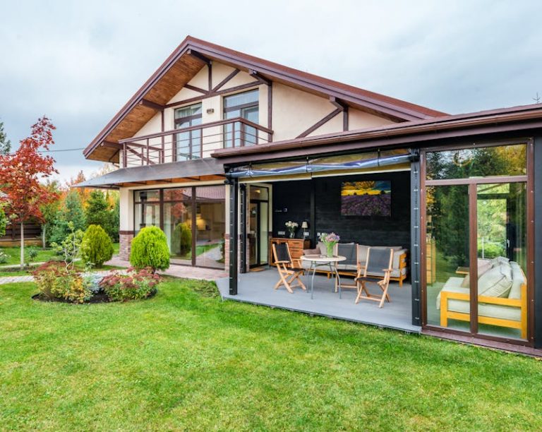 a house with a patio