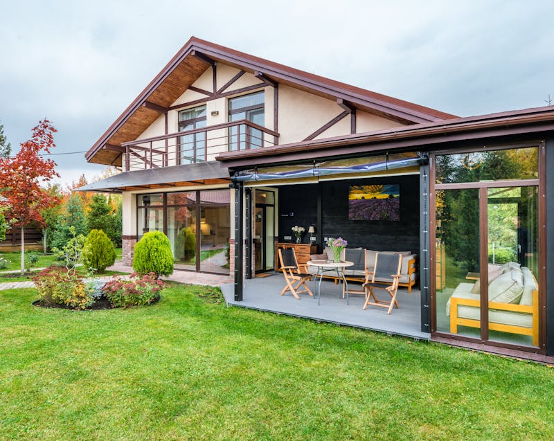 a house with a patio