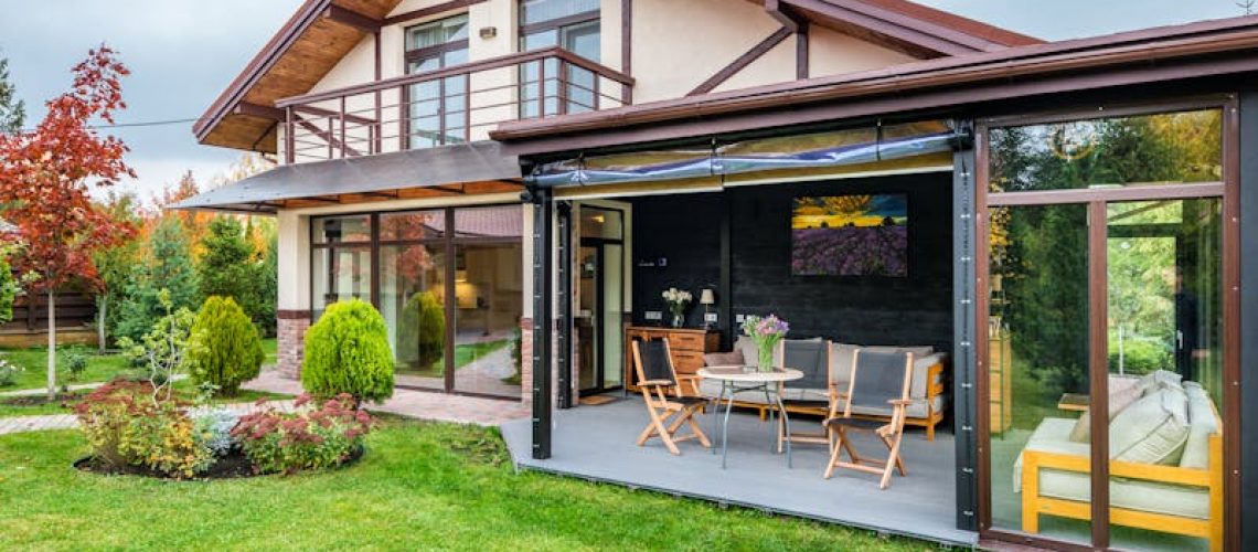 a house with a patio